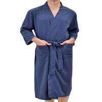 Синдисус унис возрасни меки бањарки жени миди спиење со долга ракав Дома цврста боја лесна кимоно облека со џебови морнарица