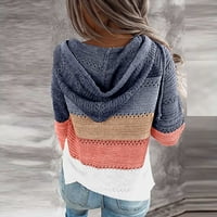 Continualенски обичен моден контраст во боја, шарена џемпер со долги ракави, џемпер за џемпер на врвот на врвот