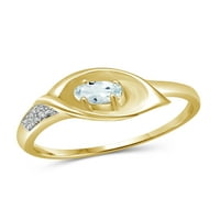 Jewelersclub Aquamarine Ring Ridectone Jewelry - 0. Carat Aquamarine 14K златен сребрен прстен накит со бел дијамантски акцент