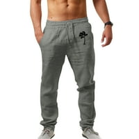 санбонепд машка мода секојдневен печатен ленен џеб панталони со врвки панталони со големи димензии
