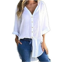 LOLMOT женски обичен ракав лесен блуза со врвови на блузи, надолу кошули со туника, плус големина памучна постелнина против