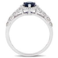 Miaенски Carat Carat T.G.W. Создаден сино сафир и дијамантски акцент 10kt бело злато ореол срцев прстен