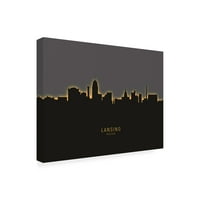 Мајкл Томпсет 'Lansing Michigan Skyline Glow II' Canvas Art