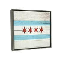 Sulpell Industries Чикаго знаме потресено дрво изгледа сјајно сиво врамена пловечка платно wallидна уметност, 16x20