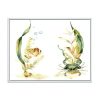 DesignArt 'Тропска риба со воздушен меур и алги' Традиционална врамена платно wallидна уметност печатење