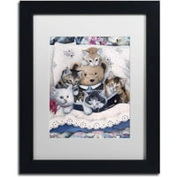 Трговска марка ликовна уметност „Мачиња и Теди мечка“ платно уметност од enени landуланд, бел мат, црна рамка