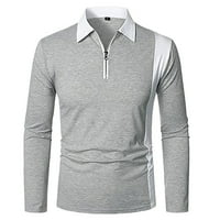 пгерауг машки кошули спојување патент врв свртете ја јаката блуза со долги ракави поло маици за мажи сива 2xl