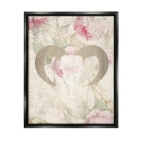 Stuple Industries коза череп цветни розови цветаат животни и инсекти сликање црна плови врамена уметничка печатена wallидна