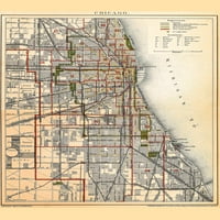 Ламиниран Град Чикаго Илиноис Историски Антички Стил Мапа Постер Суво Бришење Знак 12х18
