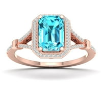 Империјал скапоцен камен 10K розово злато смарагд исечен швајцарски сина топаз ct tw tw diamond halo split shank женски прстен